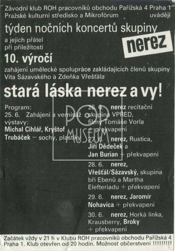 Program výročních koncertů skupiny Nerez, 1989