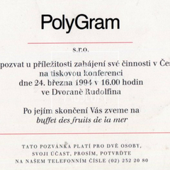 Pozvánka na pravděpodobně největší žranici  českého gramoprůmyslu devadesátých let.