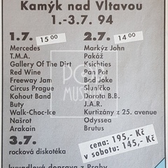1994, program památného festivalu v Kamýku, jednoho z největších festivalových průšvihů 90.,let