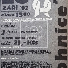 1992, inzerát na festival v léčebně v Bohnicích.