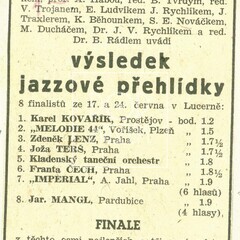 Výsledky jazzové přehlídky v Lucerně v roce 1944. Logistický a organizační majstrštyk impresária Františka Spurného je obdivuhodný i po desetiletích.